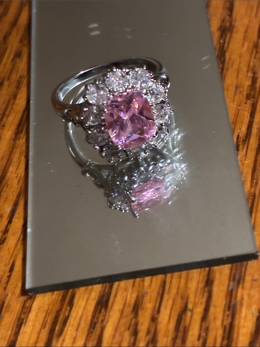 Pink Halo Cocktail Ring with Clear Accents